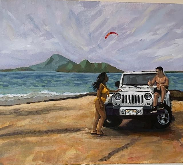 A custom commission painting artwork of a vacation memory in hawaii
