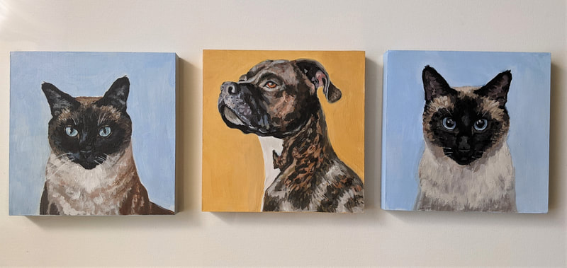 An affordable pet portrait painting omission for multiple pets for your home