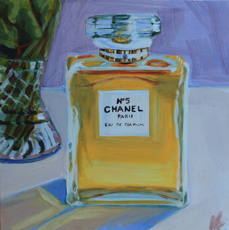 An affordable painting for a bedroom of a bottle of perfume chanel no 5