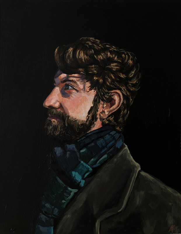 A distinguished original acrylic painting of a man