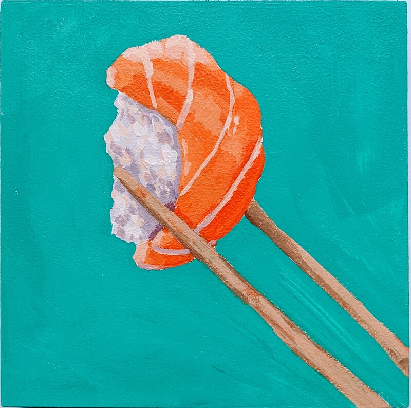 A yummy colorful food painting of salmon nigiri sushi