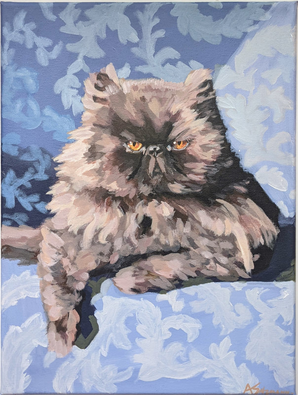 An affordable pet portrait painting of a fluffy cat for a gift