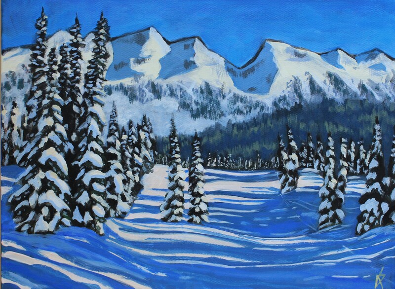 A colourful contemporary landscape painting of whistler mountains by Canadian Artist