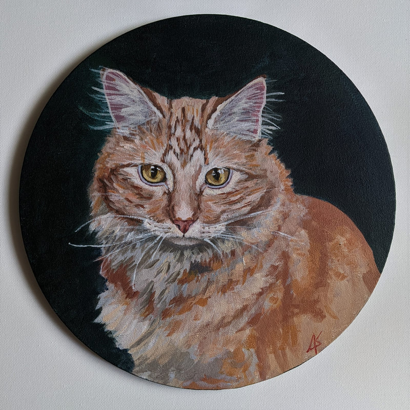 An affordable pet portrait commission of an orange tabby cat